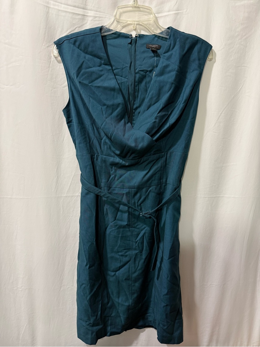 Ann Taylor Teal Sleeveless Drape Front Midi Dress